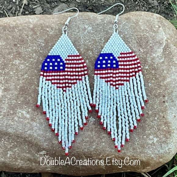 Heart Flag Beaded Earrings, New, Handmade by Me - Picture 12 of 13
